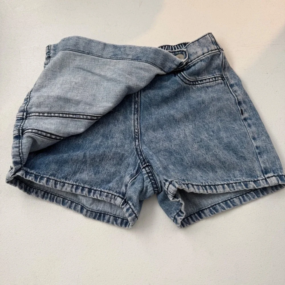Girls 7 Acid Wash Denim Skort Light Blue‎ Wrap Front Stretch Comfort Retro